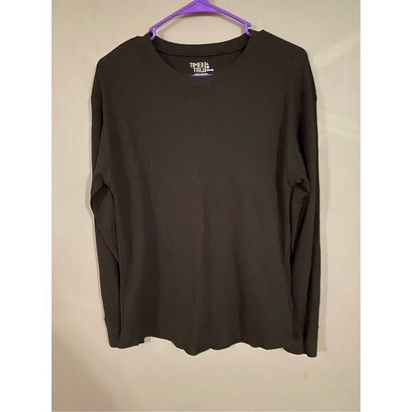 Time and Tru Black Long Sleeve Flannel Top Size Large - Picture 1 of 3